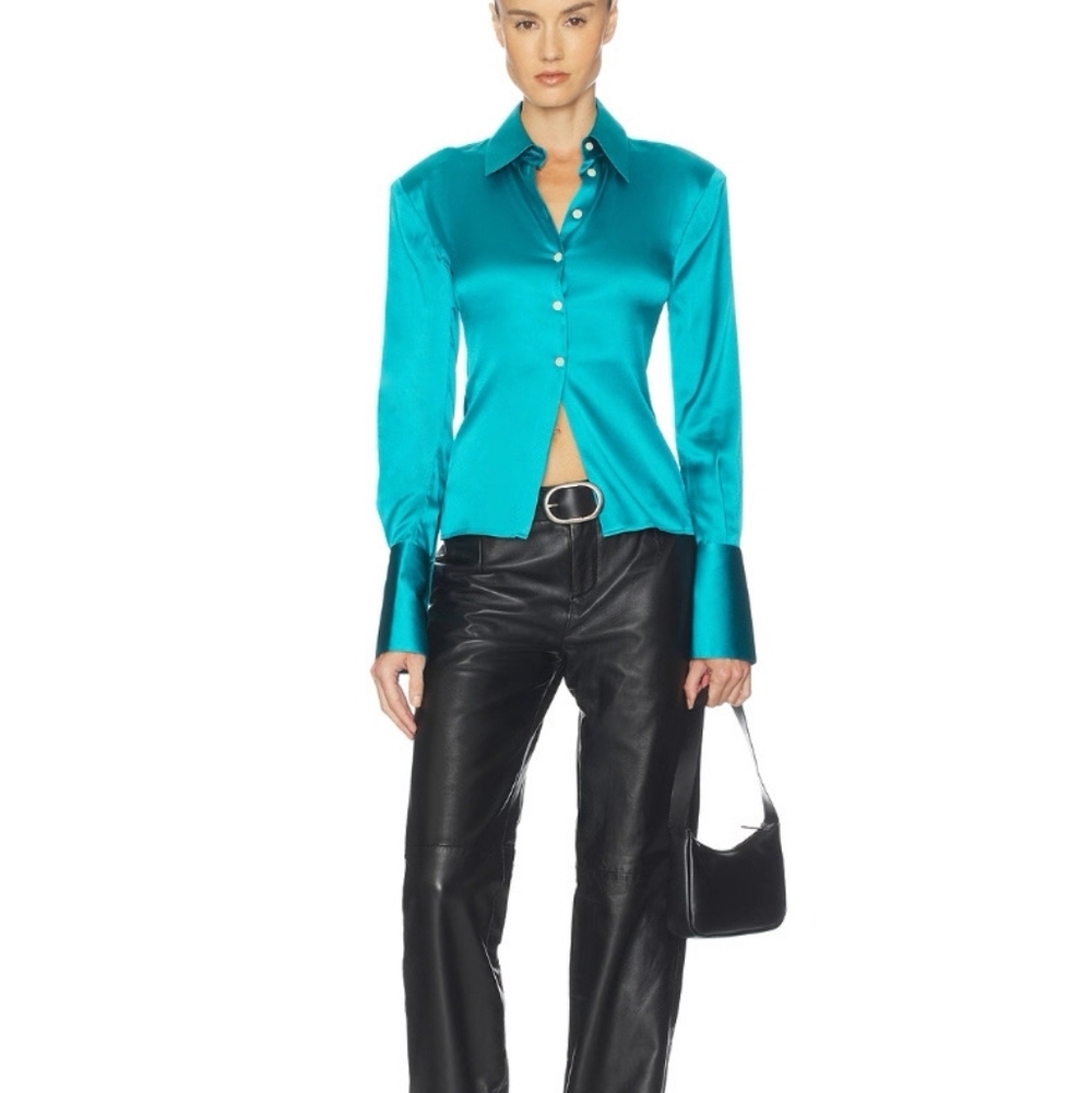Helsa The Silk Charmeuse Shirt in Cerulean Blue